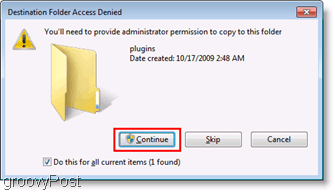 Posnetek zaslona: Dostop do menija za kopiranje datotek zavrnjena