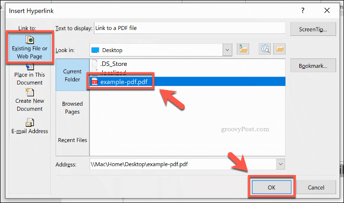 Vstavljanje povezave do datoteke v PowerPointu