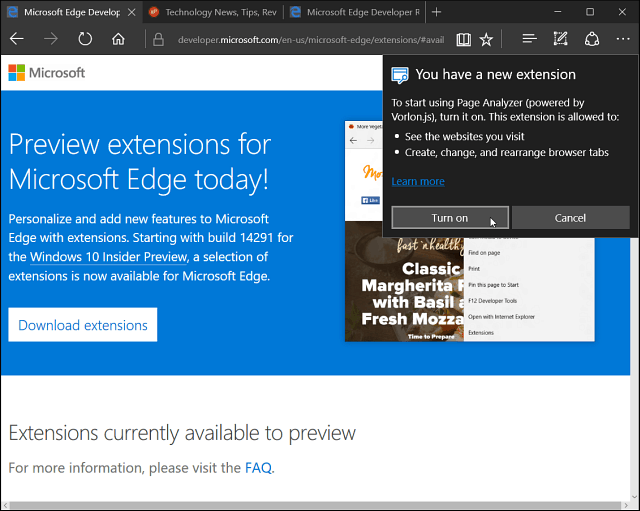 Nameščena je razširitev roba Microsoft Edge