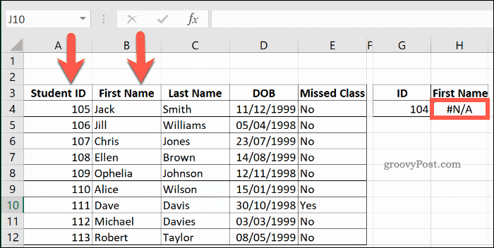 VLOOKUP vrača napako NA v Excelu
