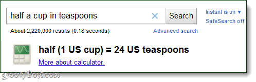 Google kalkulator pretvori čajne žličke