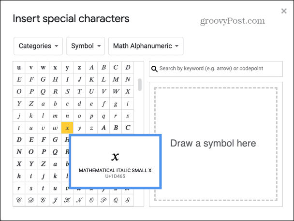 Google Diapozitivi izberite črko algebre