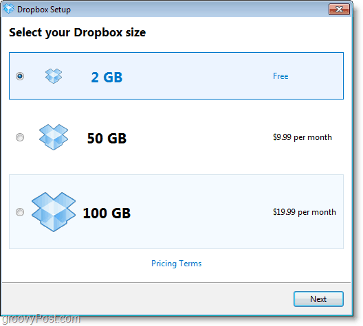 Zaslon zaslona Dropbox - pridobite brezplačen račun 2 GB