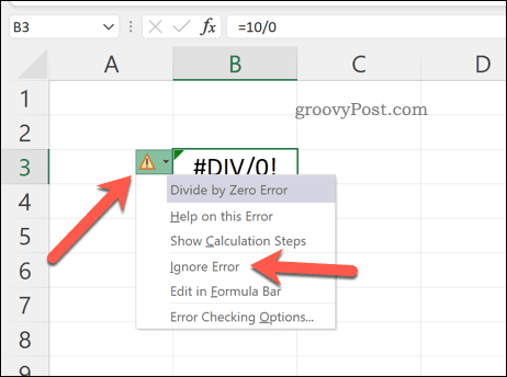 Ignoriranje napak v Excelu
