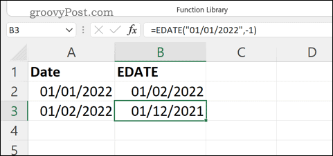 Primer formule EDATE v Excelu