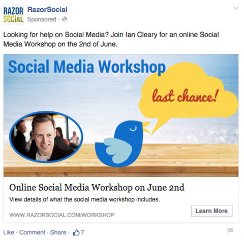 facebook oglas, ki promovira dogodek