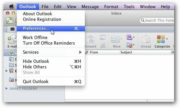 Nastavitve programa Outlook Mac