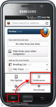 nastavitve aplikacije za Android Firefox