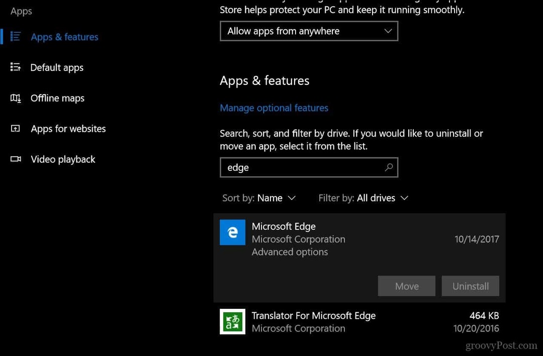 Kako ponastaviti ali popraviti spletni brskalnik Microsoft Edge v sistemu Windows 10 1709 in novejših