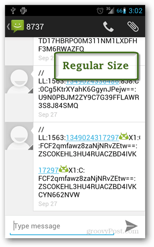 android besedilo pravilne velikosti