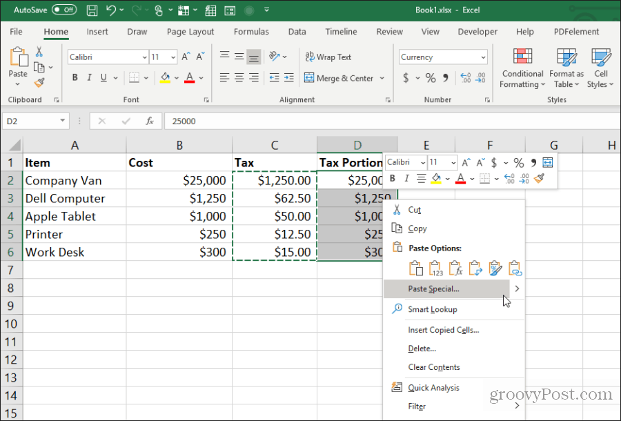 prilepi posebno v Excelu
