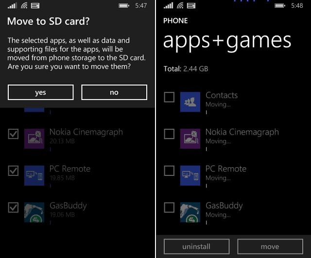 Windows Phone 8.1 Nasvet: Aplikacije in igre premaknite na kartico SD