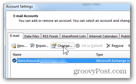 Dodajte nabiralnik Outlook 2013 - kliknite Spremeni