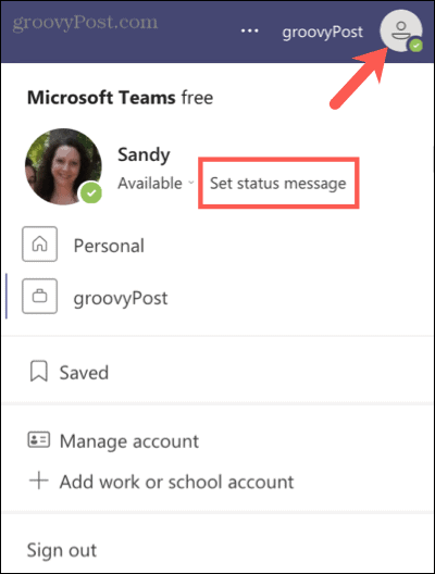 V Microsoft Teams nastavite sporočilo o stanju