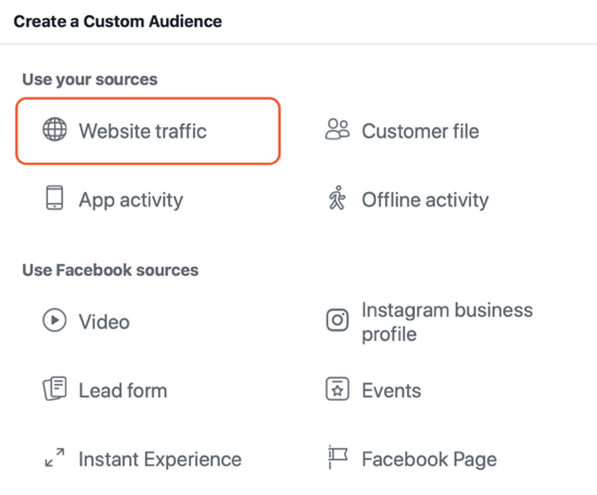 Kako ustvariti Facebook dosegljive oglase, primer nastavitve občinstva obiska spletnega mesta za oglase