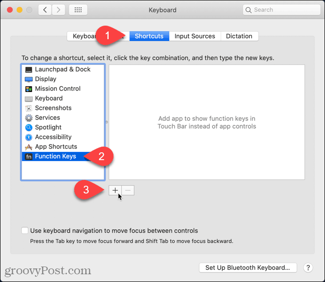 Kliknite ikono plus na zaslonu bližnjic Mac