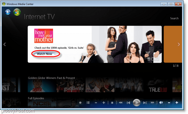Windows 7 Media Center - kliknite ogled zdaj, če si želite ogledati oddaje ali brskati po njih 