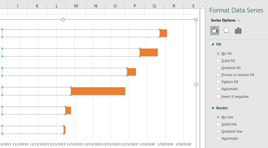 jasne podatkovne serije v Excelu
