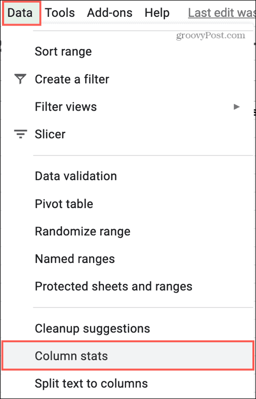 Statistika stolpcev podatkov v Google Preglednicah
