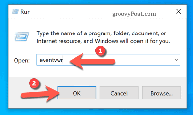 Odpiranje pregledovalnika dogodkov s programom Run v sistemu Windows