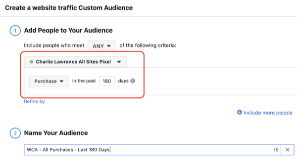 Ustvarite Facebook podobno publiko, 2. korak.