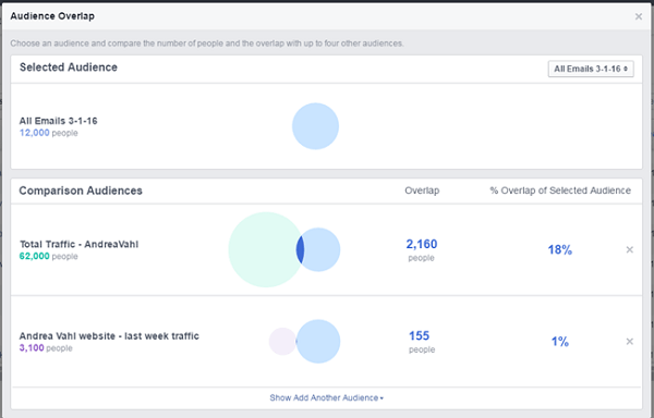 primerjava oglasov na facebooku med občinstvom prometa po e-pošti in spletnem mestu
