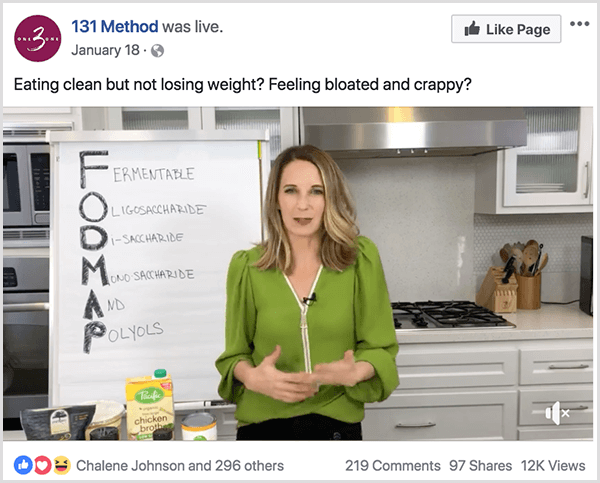 Facebook stran 131 Method objavlja video o čisti prehrani.