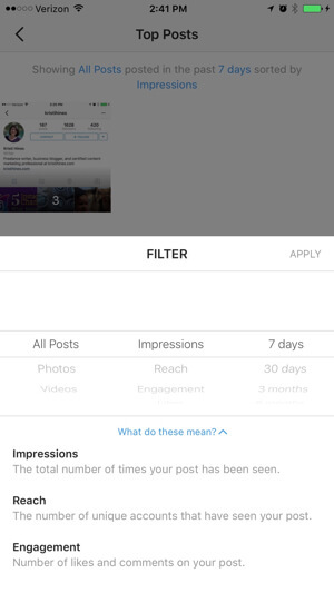 filter vpogledov v profil podjetja instagram