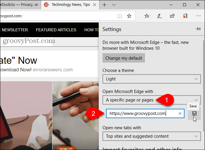 Shranite URL za Open Microsoft Edge z možnostjo