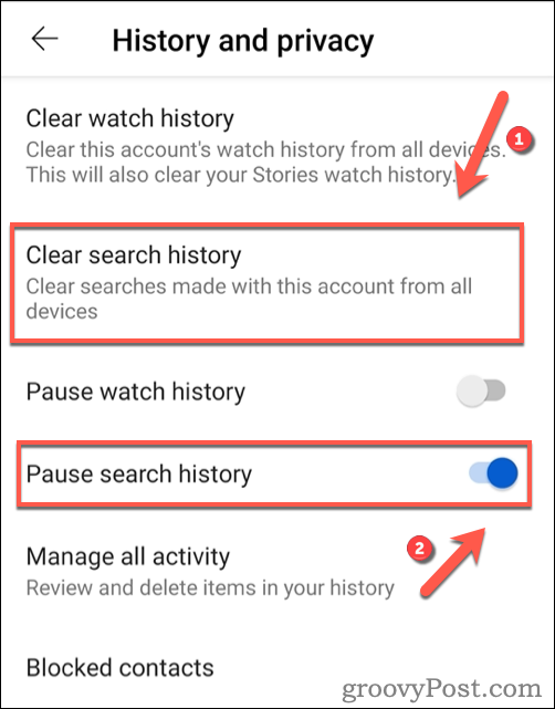 Brisanje zgodovine iskanja YouTube v Androidu