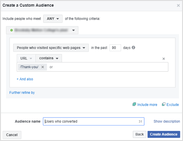 facebook ustvariti občinstvo po meri ljudi, ki so oddali obrazec