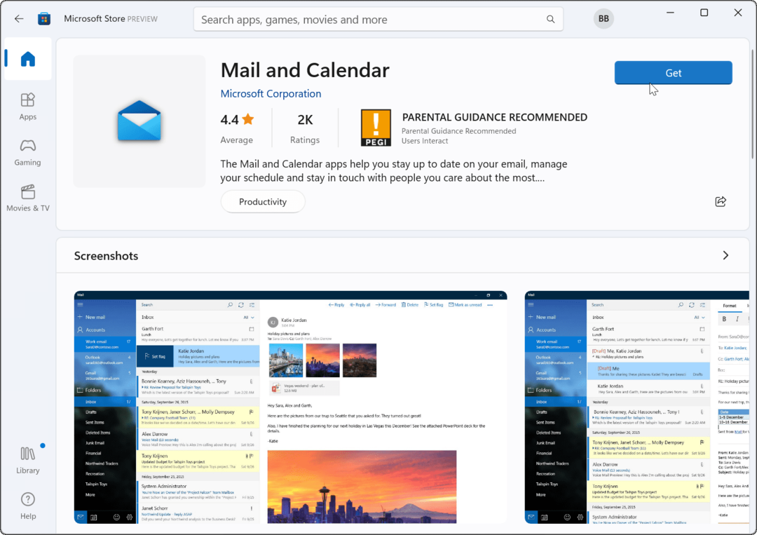znova namestite aplikacijo Mail Microsoft Store