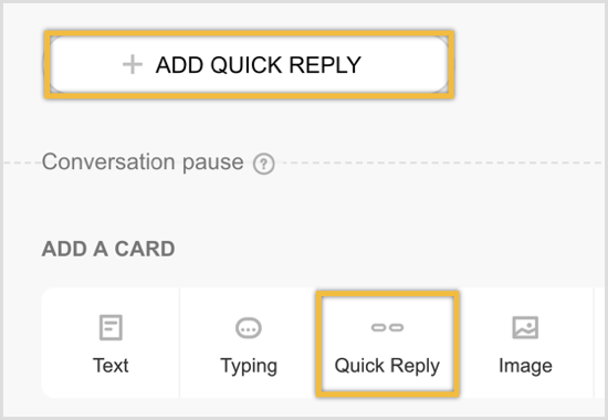 Kliknite, da dodate kartico s hitrim odgovorom, in nato kliknite Dodaj hitri odgovor.