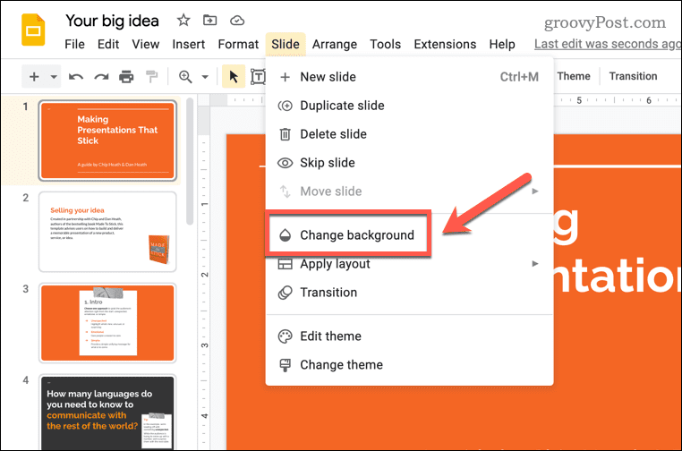 Spremenite ozadje v Google Diapozitivih