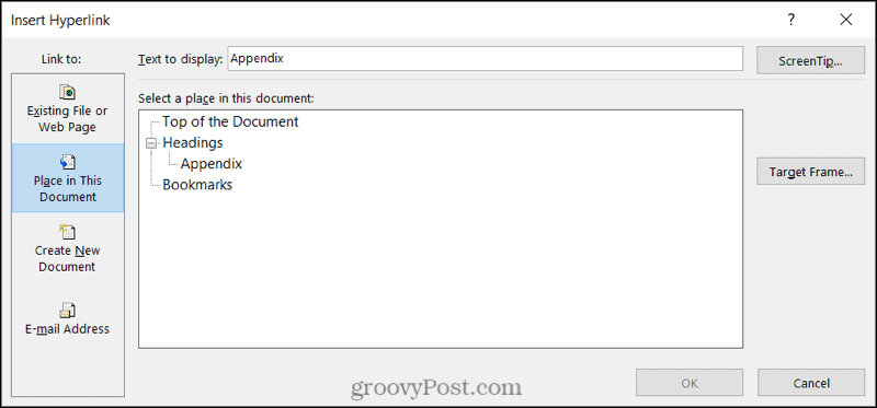 Povezava do lokacije dokumenta v Wordu v sistemu Windows