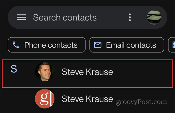 izberite kontakt google contacts
