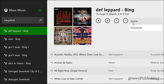 Izbriši seznam predvajanja Xbox Music