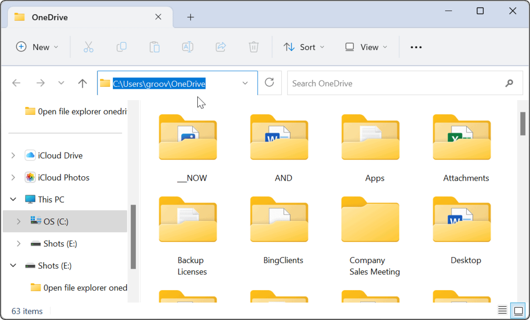 File Explorer Odprite OneDrive 
