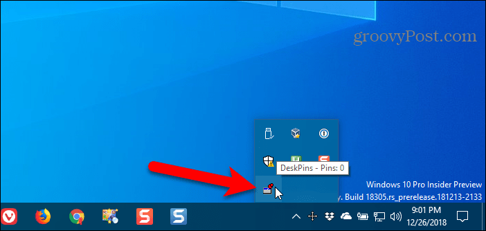 Kliknite ikono DeskPins v sistemski vrstici sistema Windows, da dobite zatič