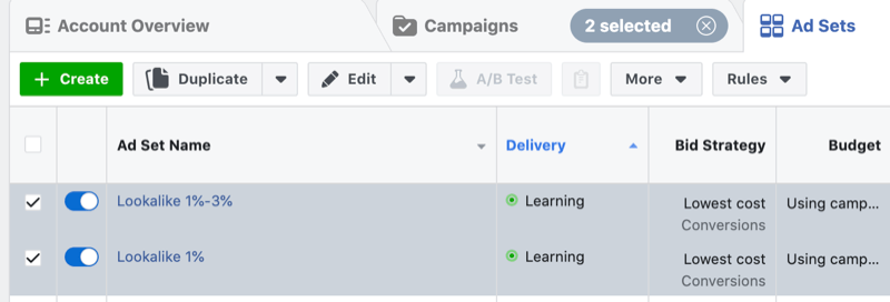 Facebook oglasi v fazi učenja
