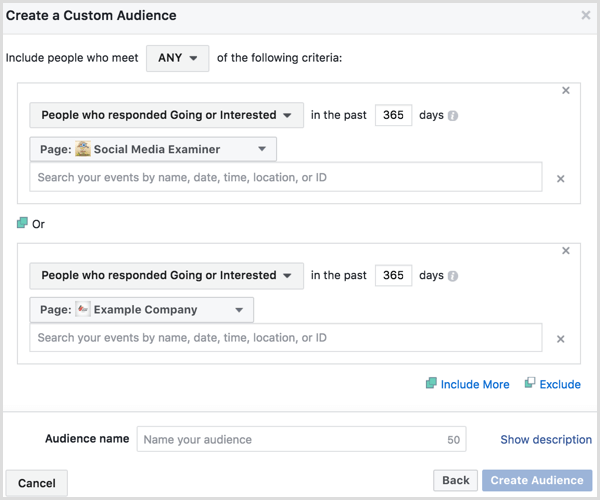 Facebook Ads Manager ustvari občinstvo po meri na podlagi dejavnosti