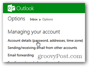 spremenite geslo za Outlook.com - kliknite podrobnosti računa