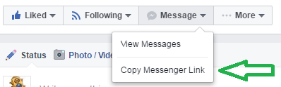 Poiščite povezavo do programa Messenger na svoji Facebook strani.