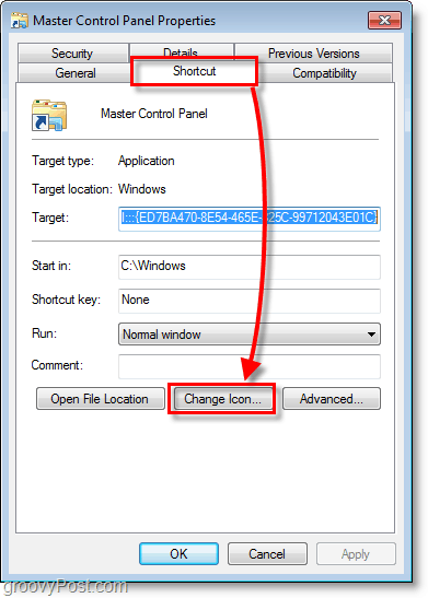 Windows 7 - posnetek zaslona - kako spremeniti ikono za bližnjico