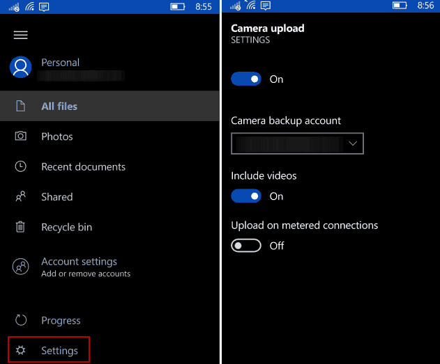 Naj bo Windows 10 Mobile samodejno varnostno kopiranje v OneDrive