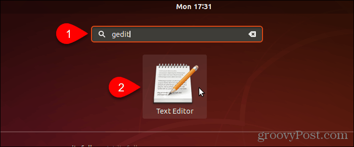 Poiščite in odprite gedit v Ubuntuju