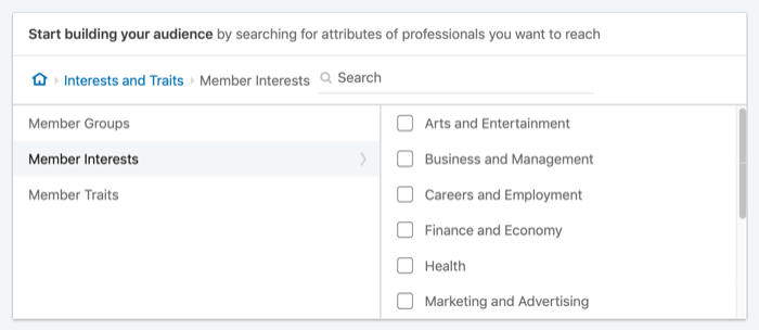 ciljajte oglase LinkedIn na zanimanja članov