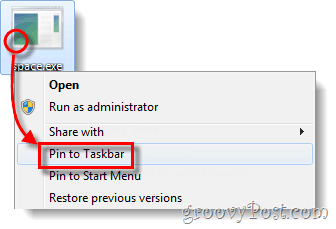 pin exe datoteko v opravilni vrstici Windows 7