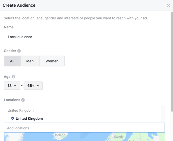 Facebook vam omogoča, da okrepljeno objavo ciljate na določene lokacije.