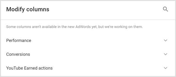 Analitika Google AdWords spreminja zaslon stolpcev